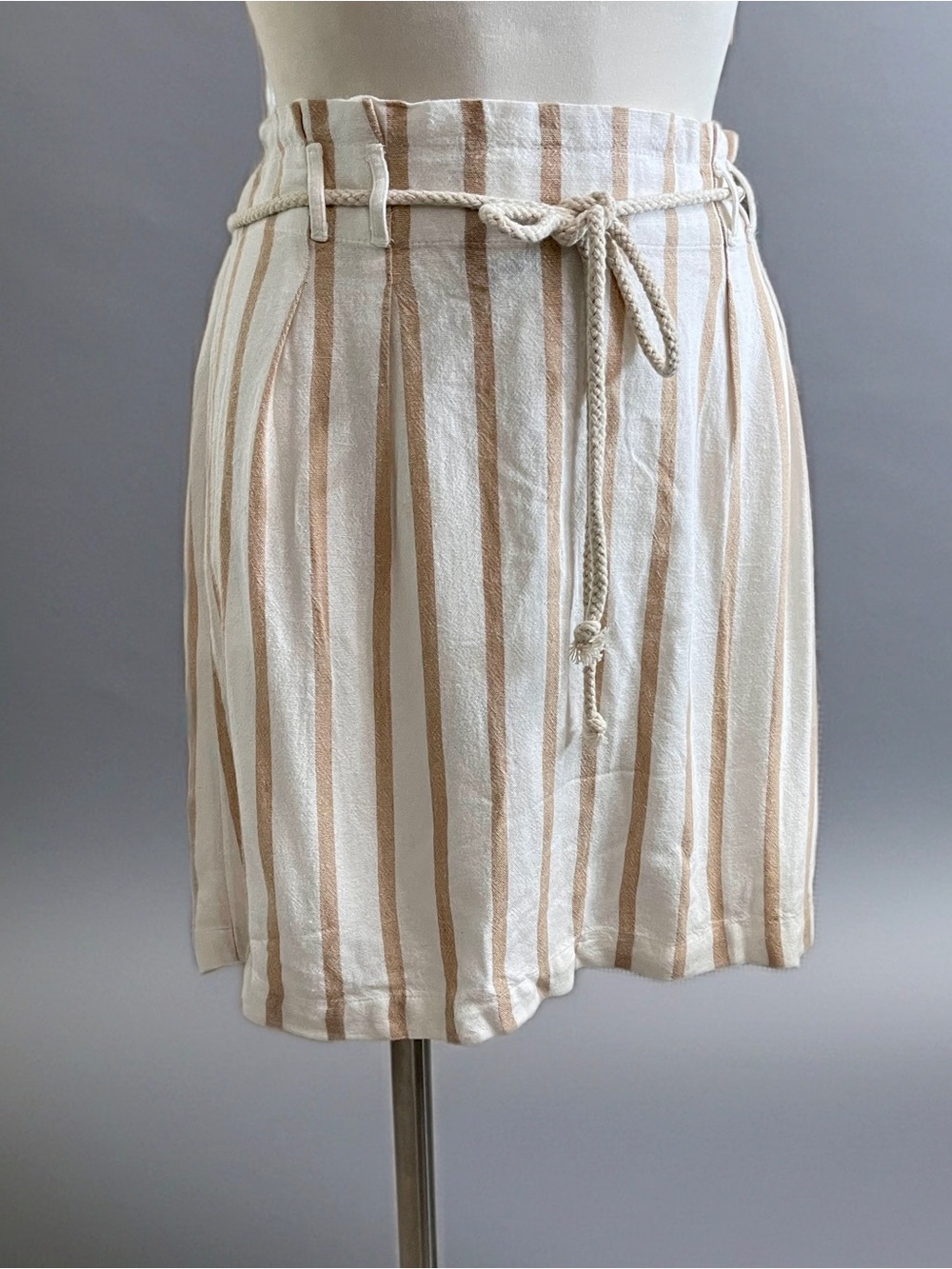American Eagle Outfitters Cream & Tan Striped Rope-Waist Skirt